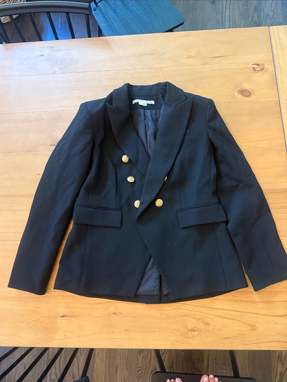 Veronica Beard Black Double-Breasted Blazer with Gold Buttons